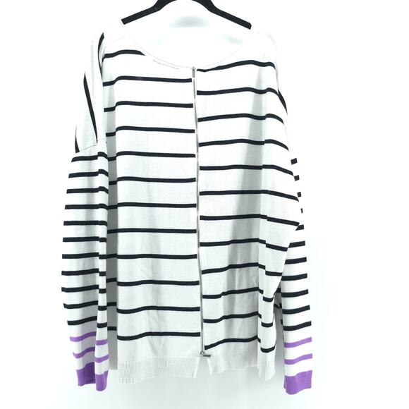 Lane Bryant Asymmetrical Black and Cream Striped Sweater Purple Cuffs| 22/24 - Picture 6 of 9